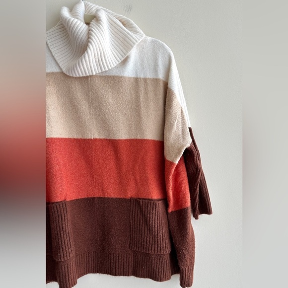 LOFT Tri Colorblock Cowl Neck Sweater, Cream/Tan/Orange/Brown, Size Small - Picture 5 of 16